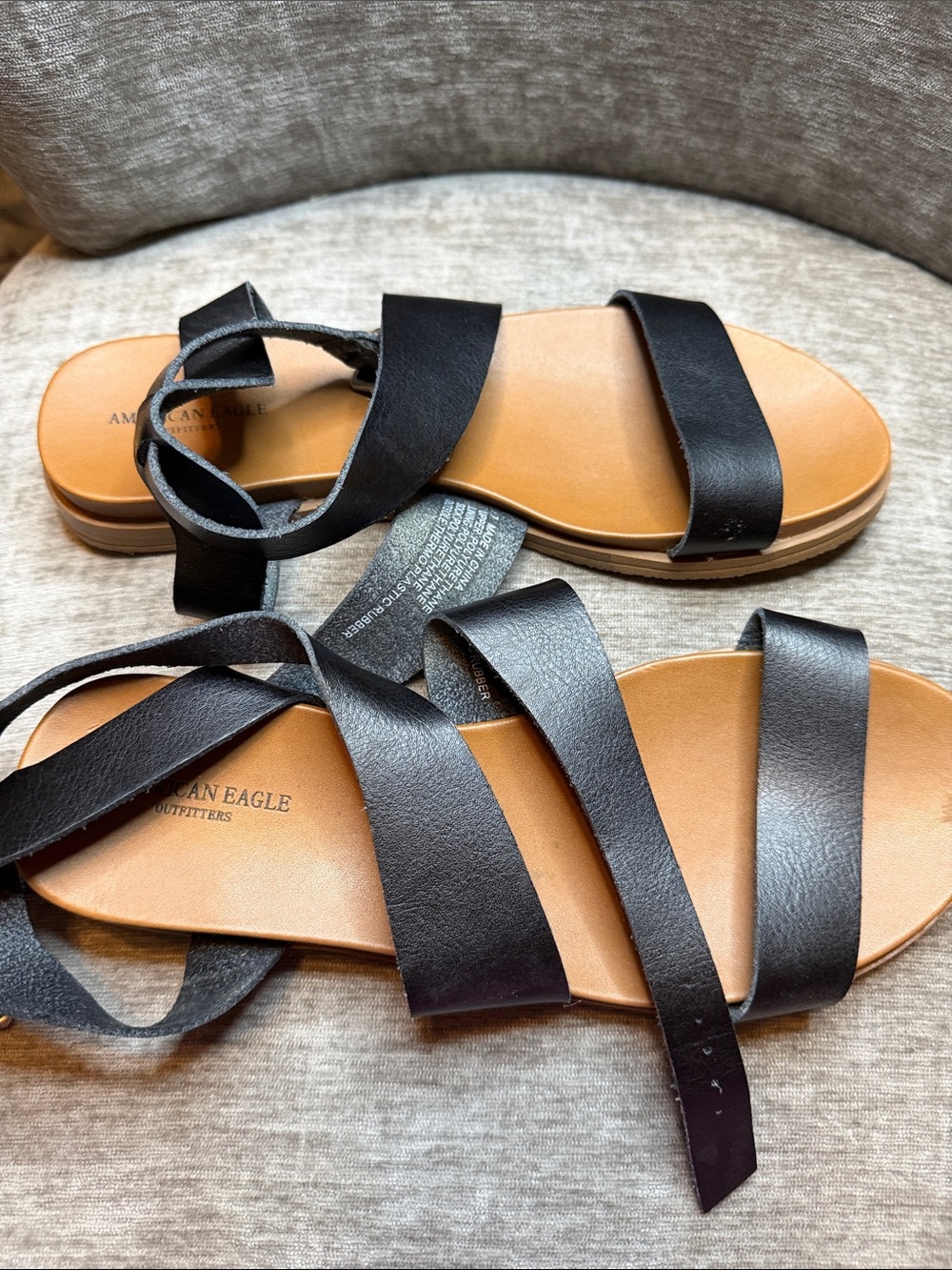 American Eagle Outfitters Black Strappy Flat Lace-Up Sandals